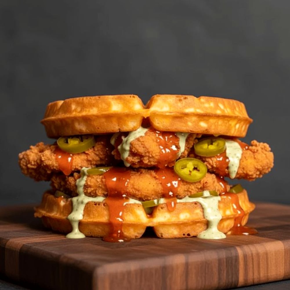 Buffalo chicken on waffle